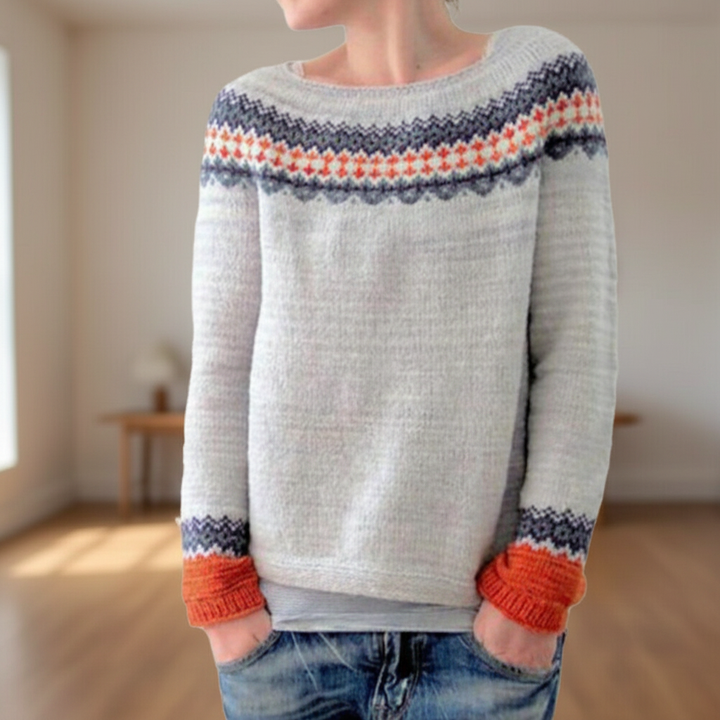 Women’s Printed Crew Neck Jumper | Ribbed Cuffs