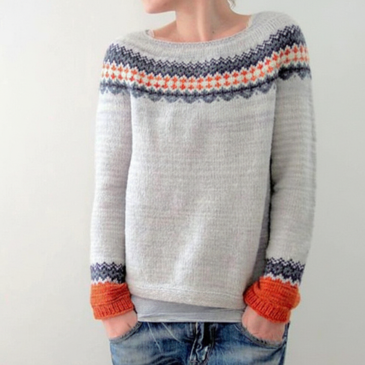 Women’s Printed Crew Neck Jumper | Ribbed Cuffs