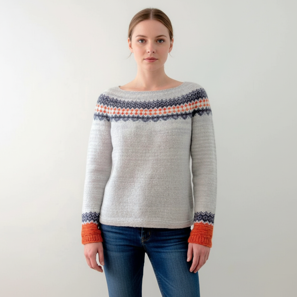 Women’s Printed Crew Neck Jumper | Ribbed Cuffs