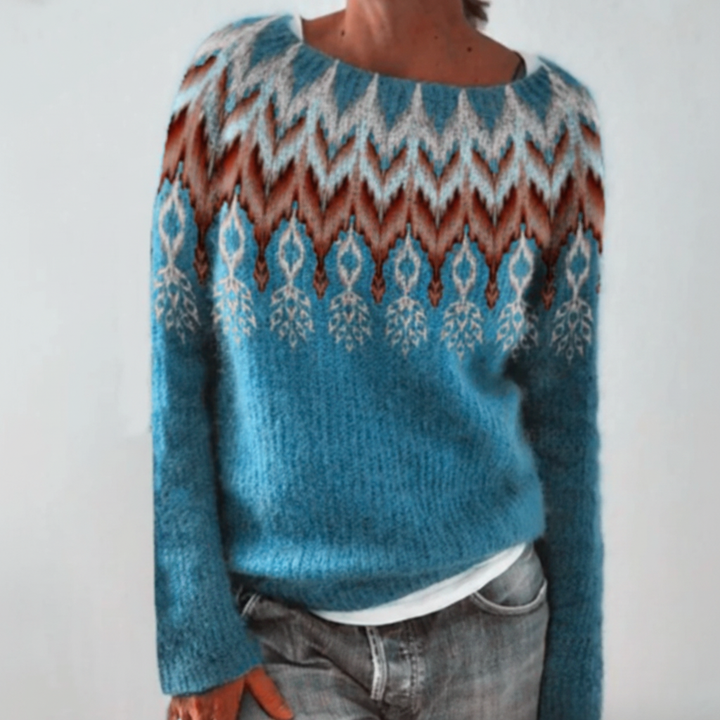 Women’s Printed Crew Neck Jumper | Ribbed Cuffs