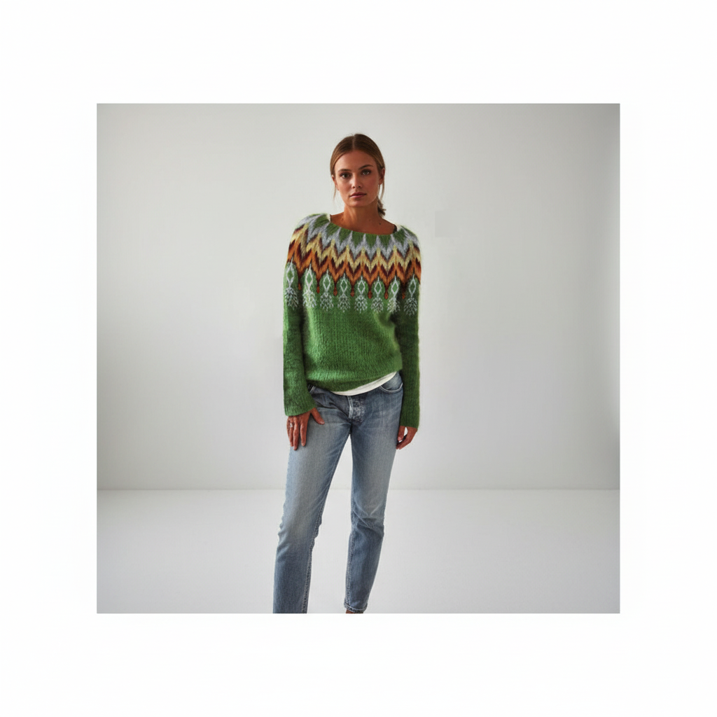 Women’s Printed Crew Neck Jumper | Ribbed Cuffs