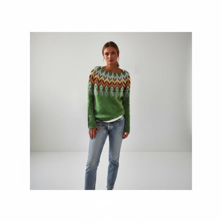 Women’s Printed Crew Neck Jumper | Ribbed Cuffs