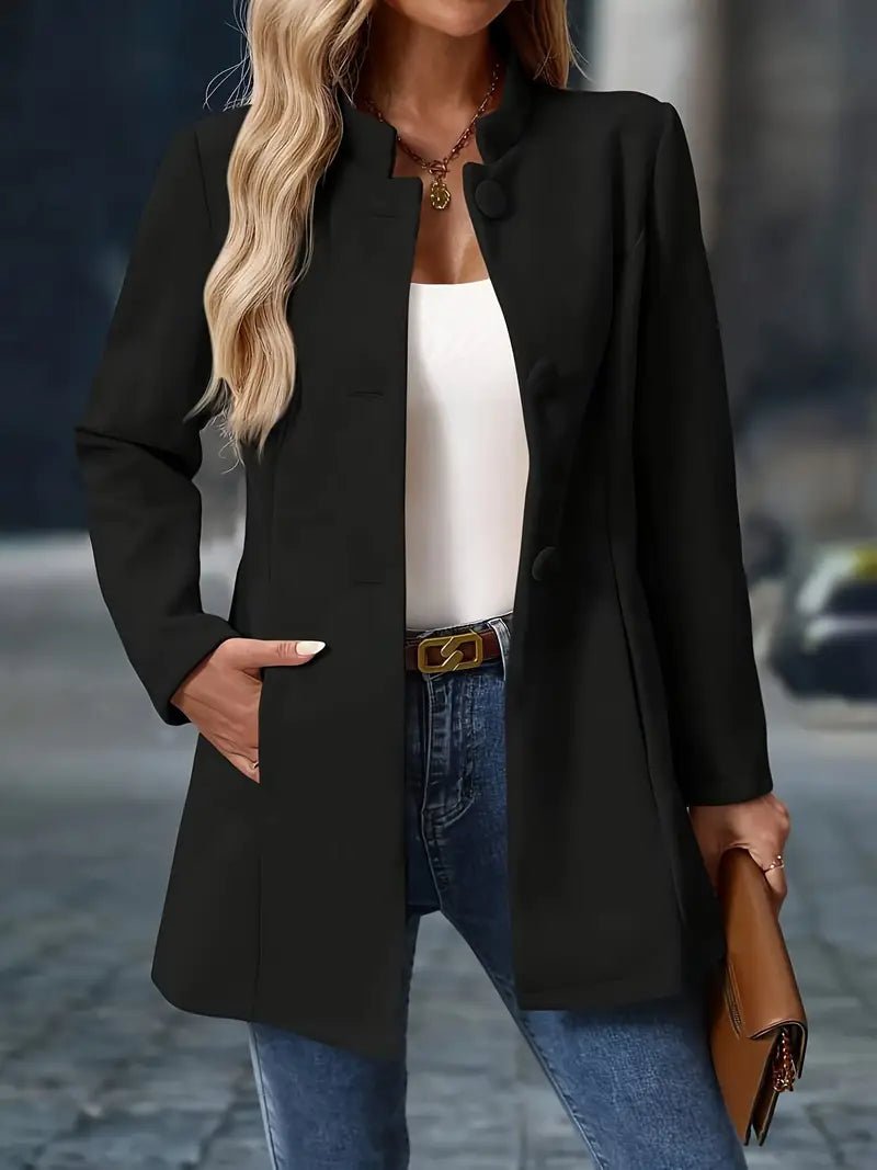 Women’s Stand Collar Button Front Coat | Long