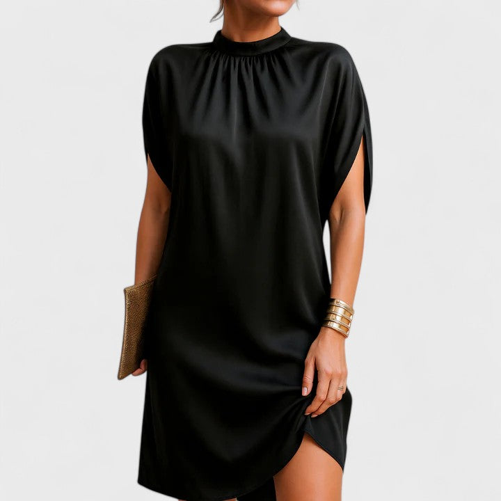 Women's Elegant Black Mock Neck Evening Party Dress | Mini