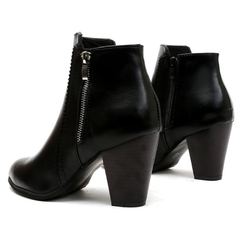 Women's Zipper Block Heel Ankle Boots | Pointed Toe