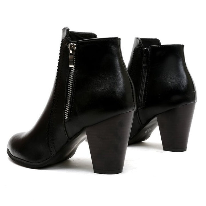 Women's Zipper Block Heel Ankle Boots | Pointed Toe