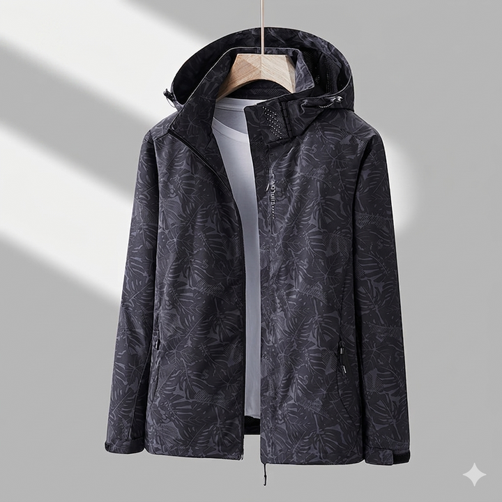Women's Leaf-Print Windbreaker Jacket | Hooded