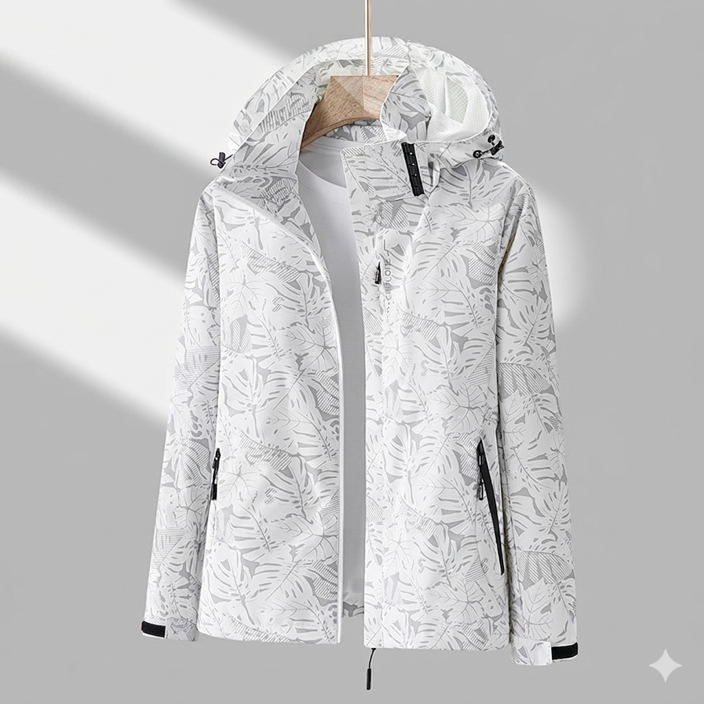 Women's Leaf-Print Windbreaker Jacket | Hooded