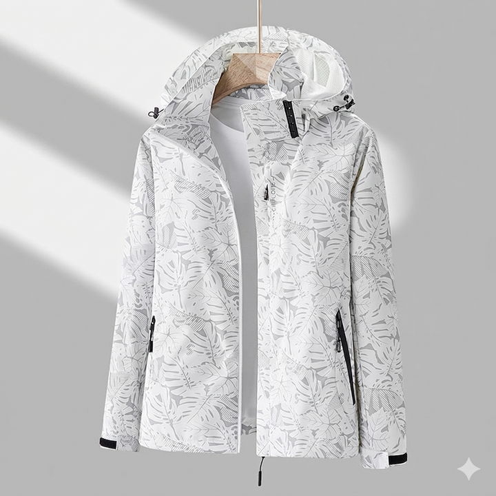 Women's Leaf-Print Windbreaker Jacket | Hooded