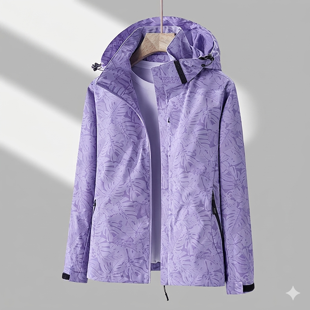 Women's Leaf-Print Windbreaker Jacket | Hooded