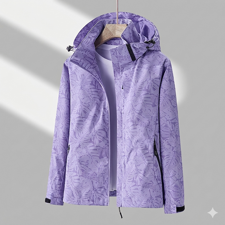 Women's Leaf-Print Windbreaker Jacket | Hooded