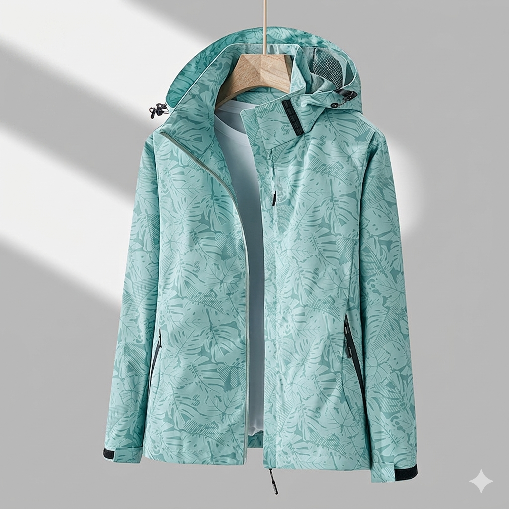 Women's Leaf-Print Windbreaker Jacket | Hooded