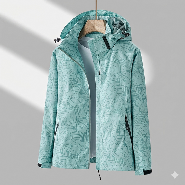 Women's Leaf-Print Windbreaker Jacket | Hooded
