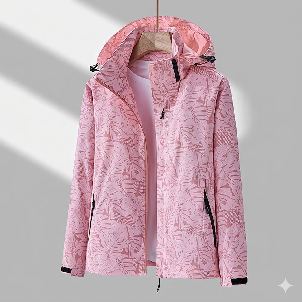 Women's Leaf-Print Windbreaker Jacket | Hooded