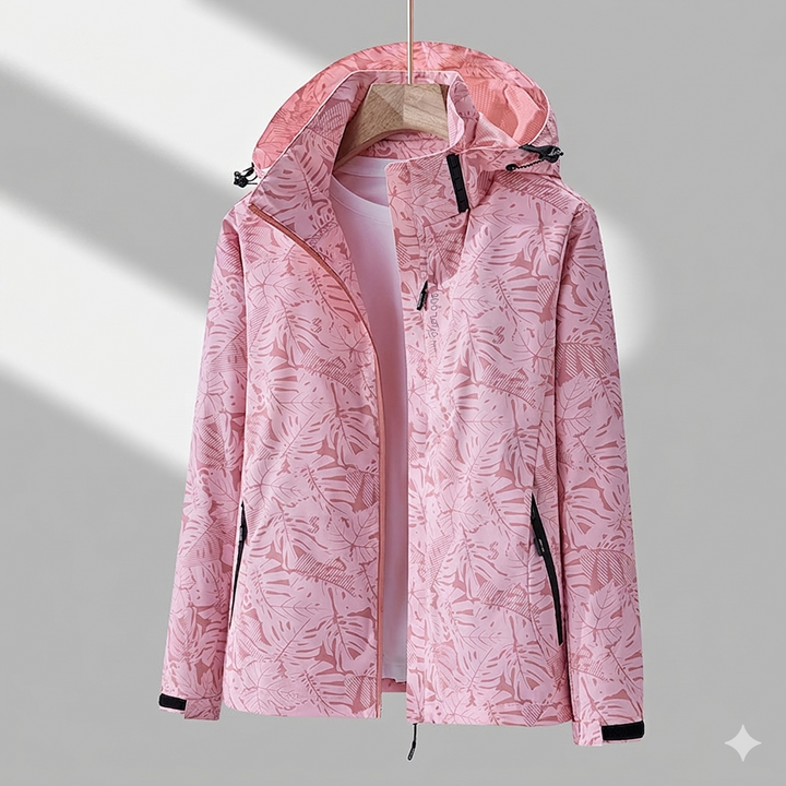 Women's Leaf-Print Windbreaker Jacket | Hooded