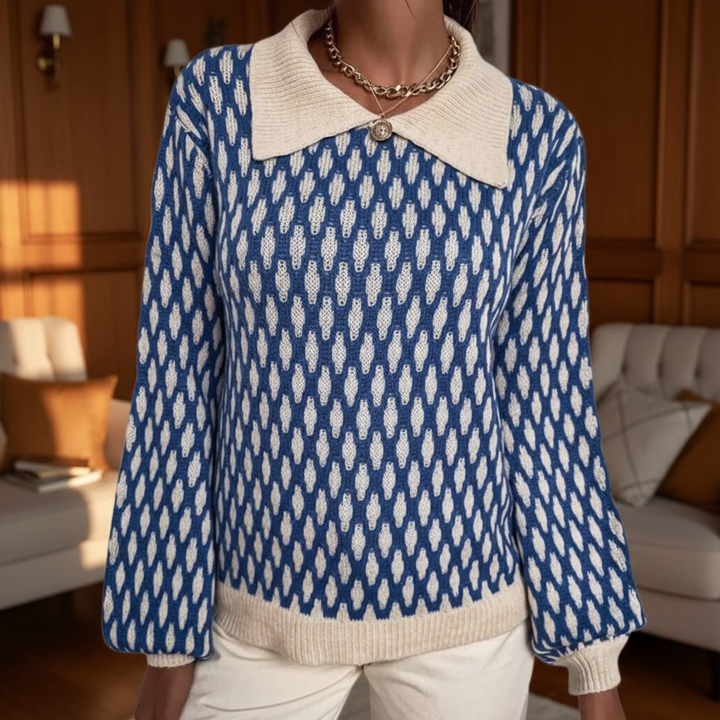Women’s Printed Collared Knit Jumper | Relaxed Sleeves