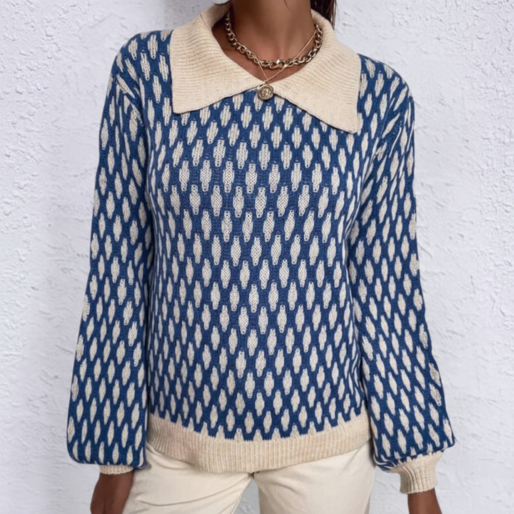 Women’s Printed Collared Knit Jumper | Relaxed Sleeves
