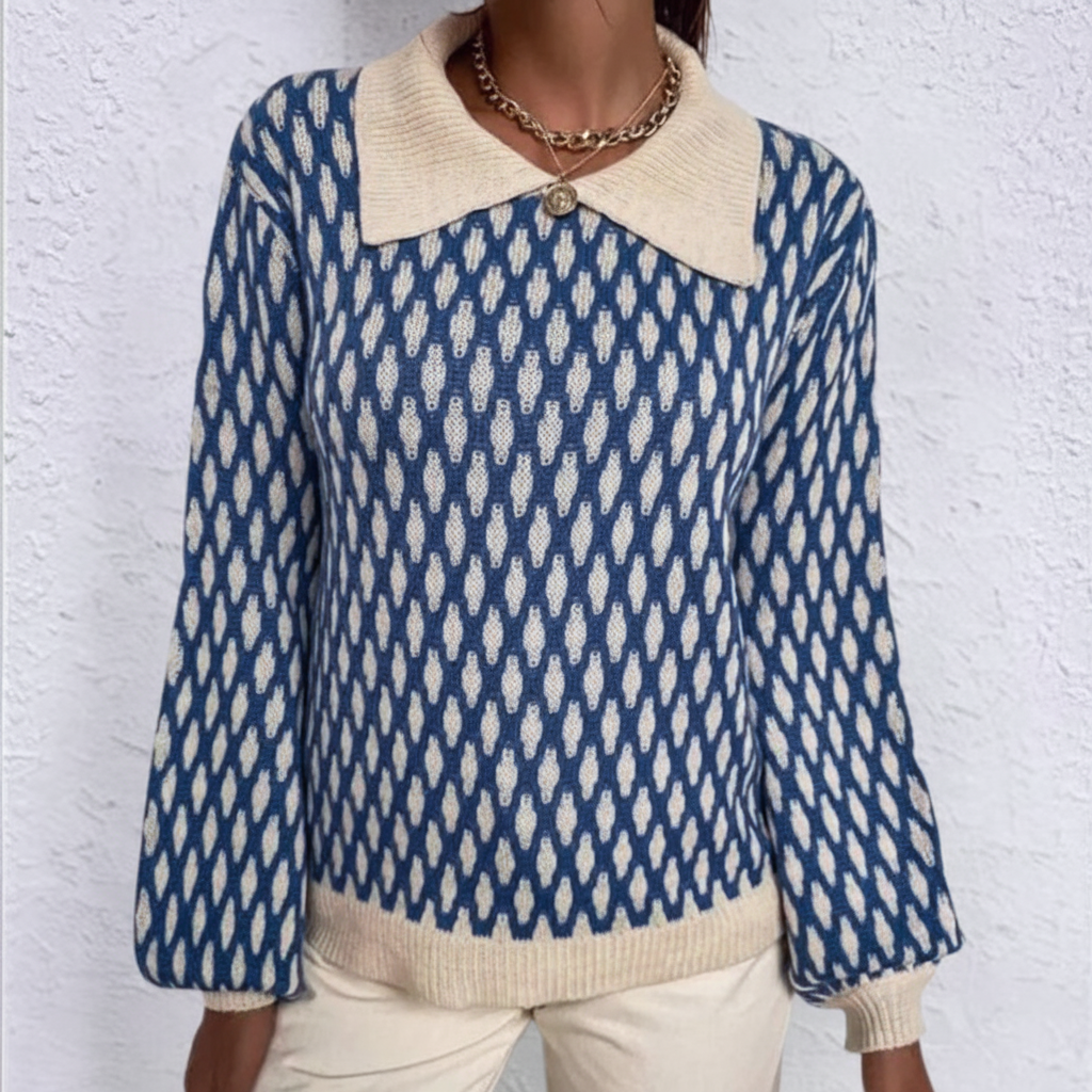 Women’s Printed Collared Knit Jumper | Relaxed Sleeves