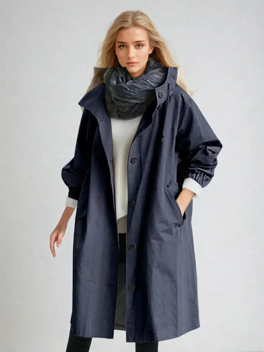 Women's Hooded Button Down Jacket | Long