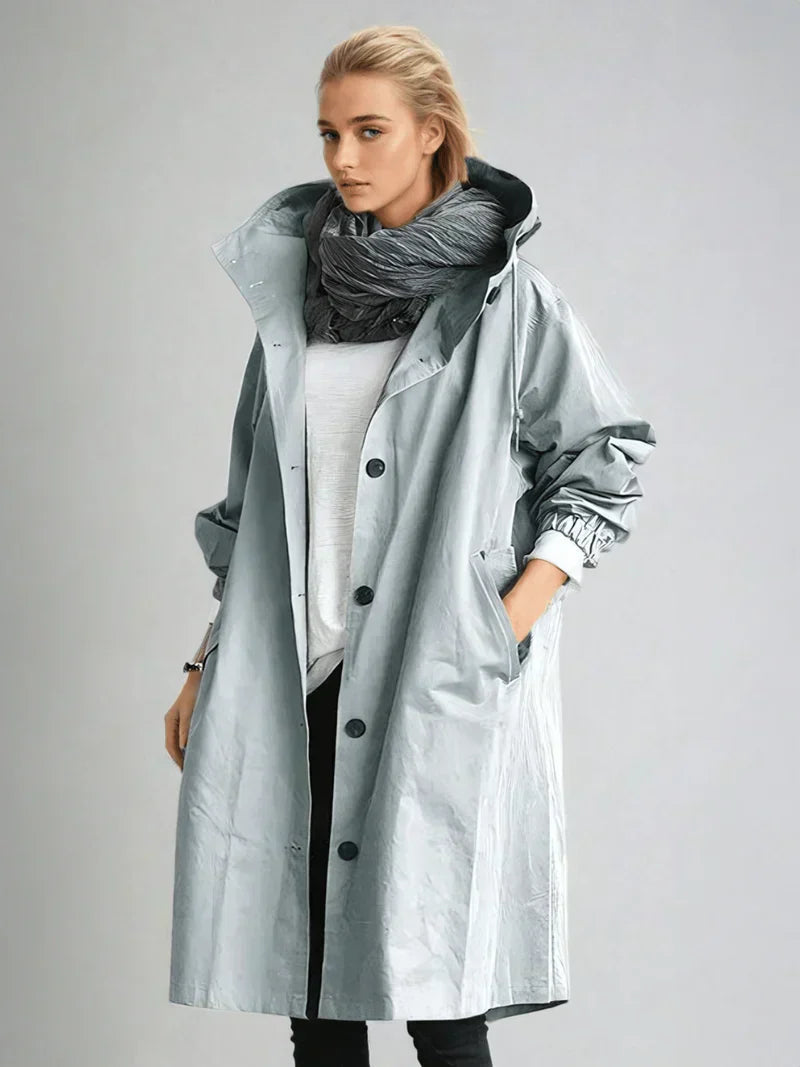 Women's Hooded Button Down Jacket | Long