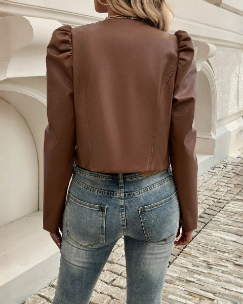 Women’s Collarless Ruched Shoulder Jacket | Cropped