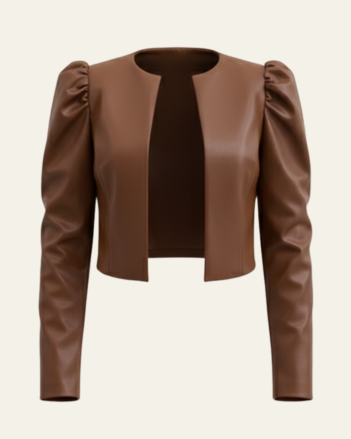 Women’s Collarless Ruched Shoulder Jacket | Cropped