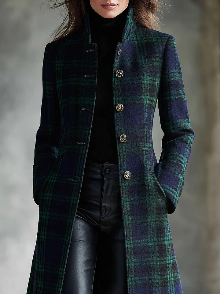Women's Longline Single-Breasted Plaid Coat | Winter
