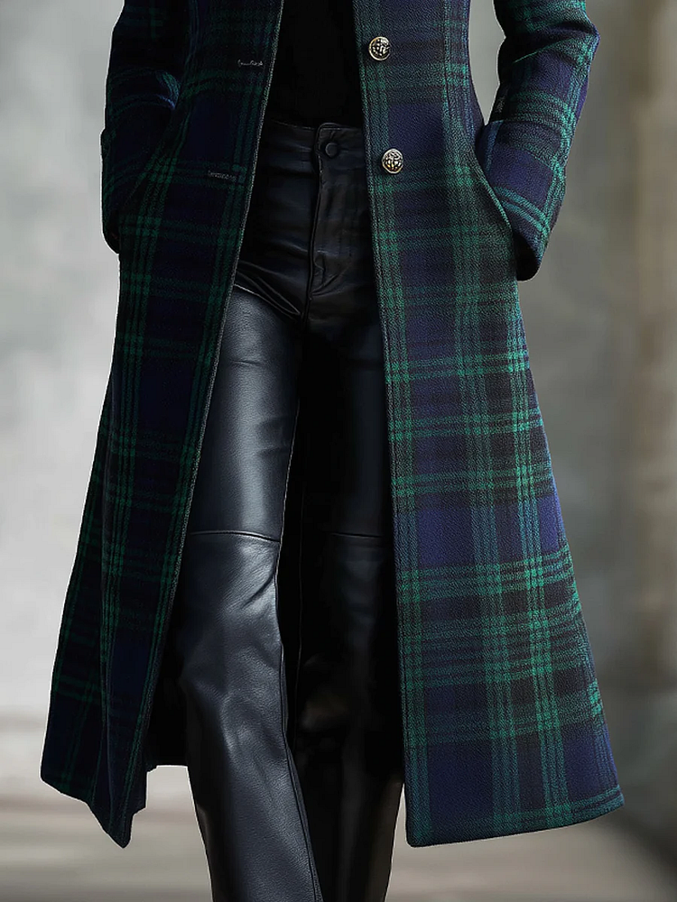 Women's Longline Single-Breasted Plaid Coat | Winter