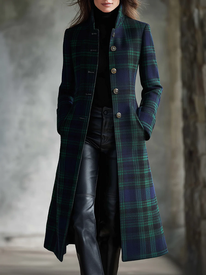 Women's Longline Single-Breasted Plaid Coat | Winter