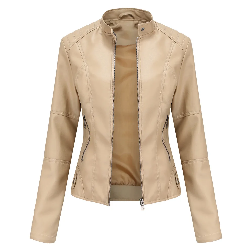 Women’s Stand Collar Zip Up Biker Jacket | Zip Pockets