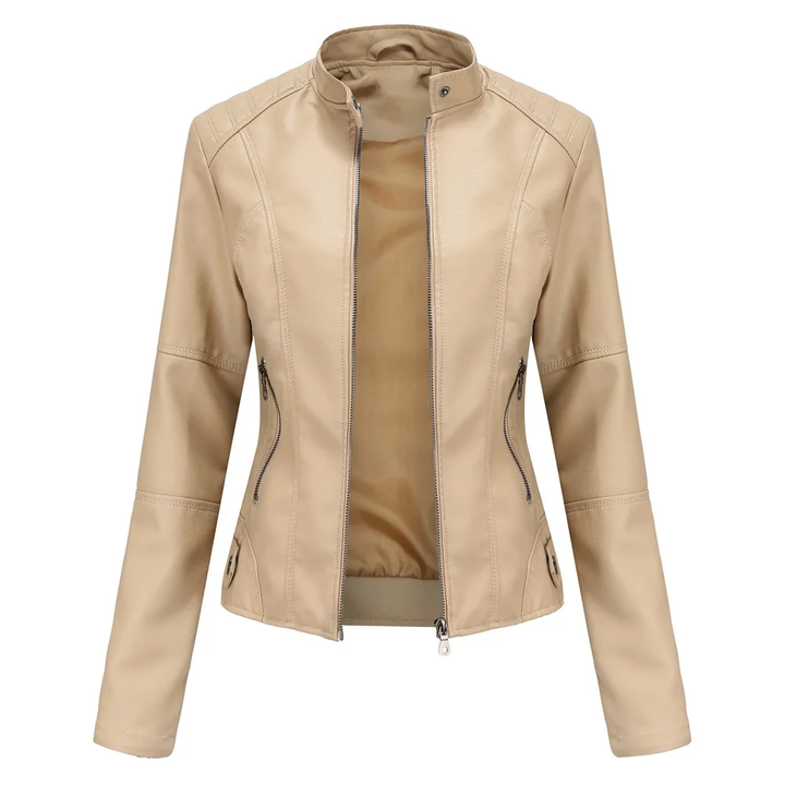 Women’s Stand Collar Zip Up Biker Jacket | Zip Pockets
