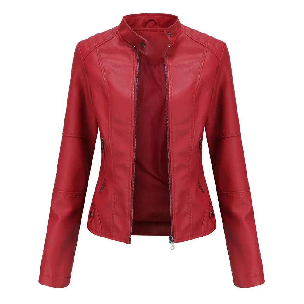 Women’s Stand Collar Zip Up Biker Jacket | Zip Pockets