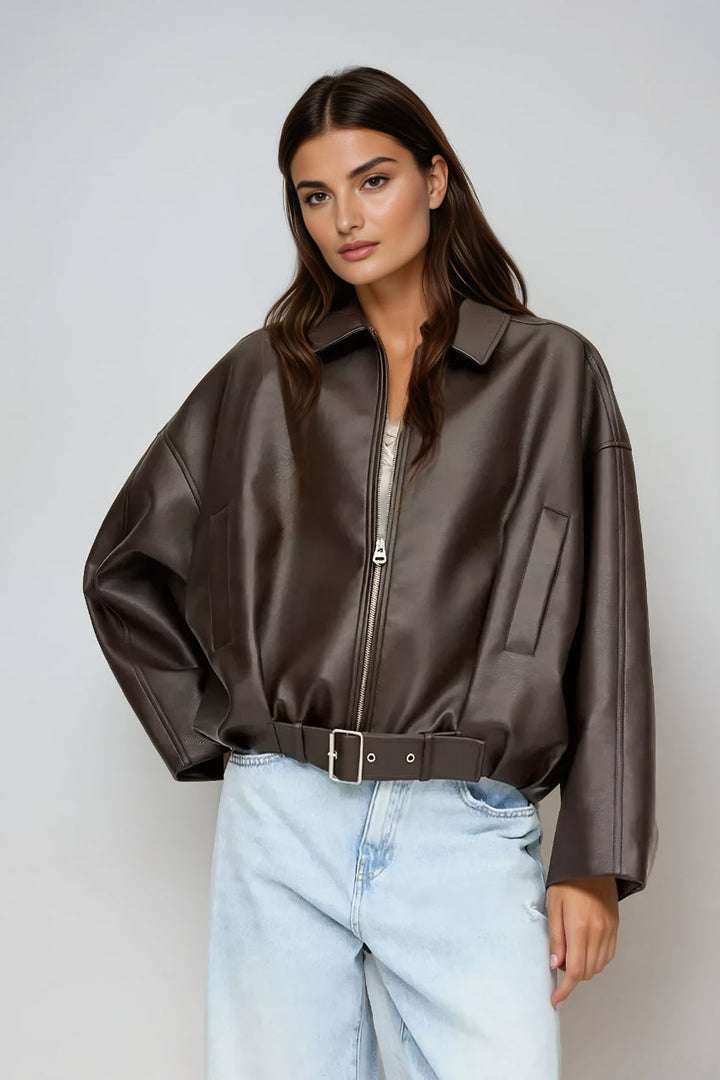 Women’s Oversized Zip-Up Jacket | Belted Waistband