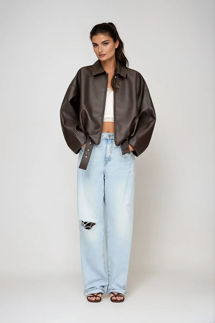 Women’s Oversized Zip-Up Jacket | Belted Waistband