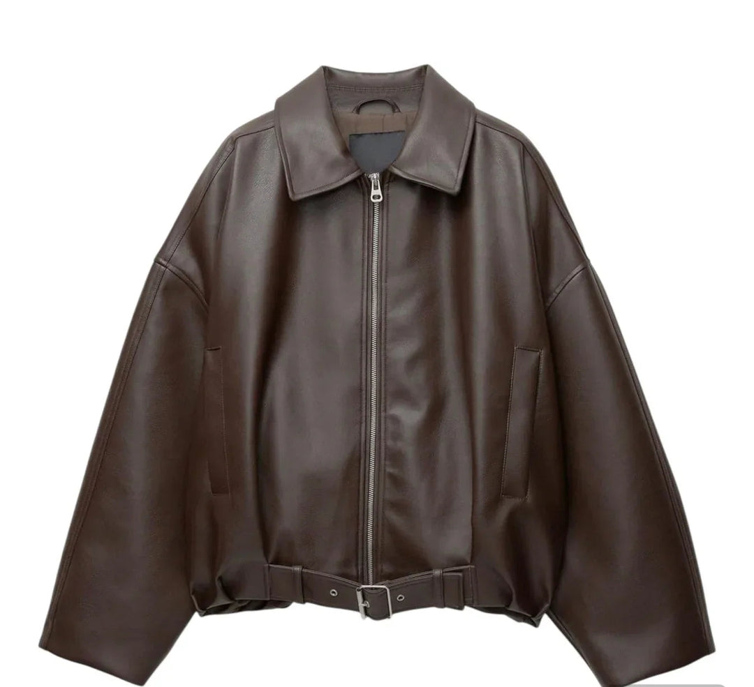 Women’s Oversized Zip-Up Jacket | Belted Waistband