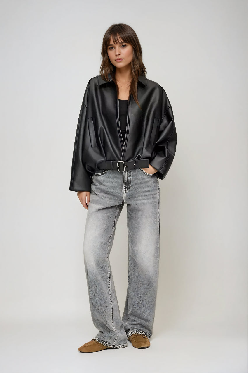 Women’s Oversized Zip-Up Jacket | Belted Waistband