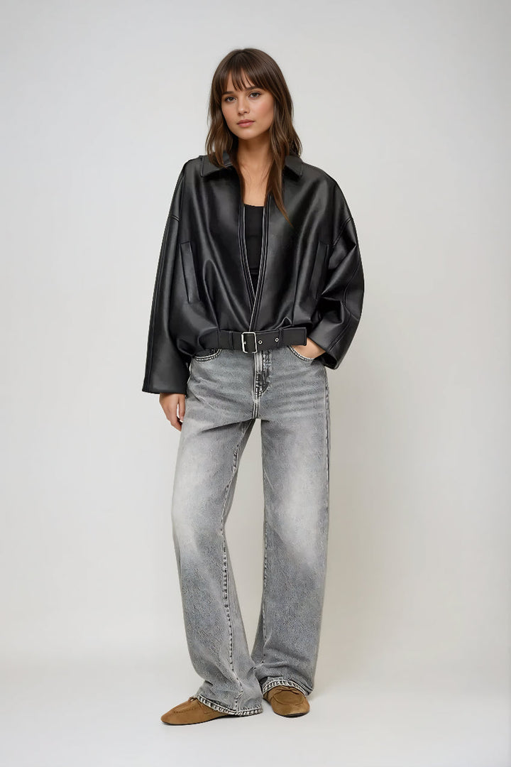 Women’s Oversized Zip-Up Jacket | Belted Waistband