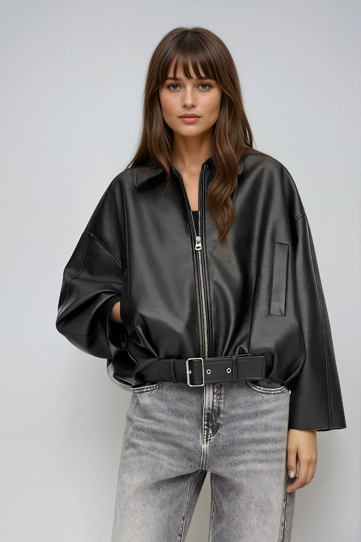 Women’s Oversized Zip-Up Jacket | Belted Waistband