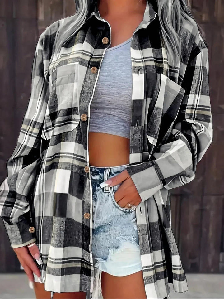 Women’s Plaid Button Front Shirt Jacket | Oversized