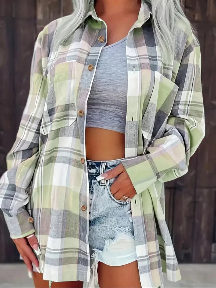Women’s Plaid Button Front Shirt Jacket | Oversized