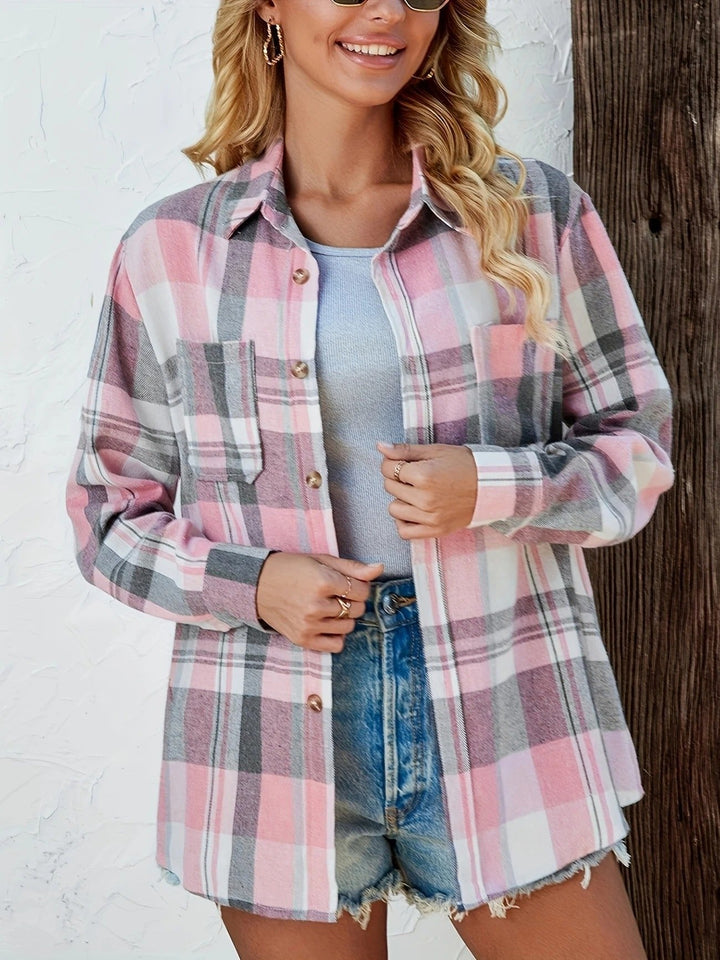 Women’s Plaid Button Front Shirt Jacket | Oversized