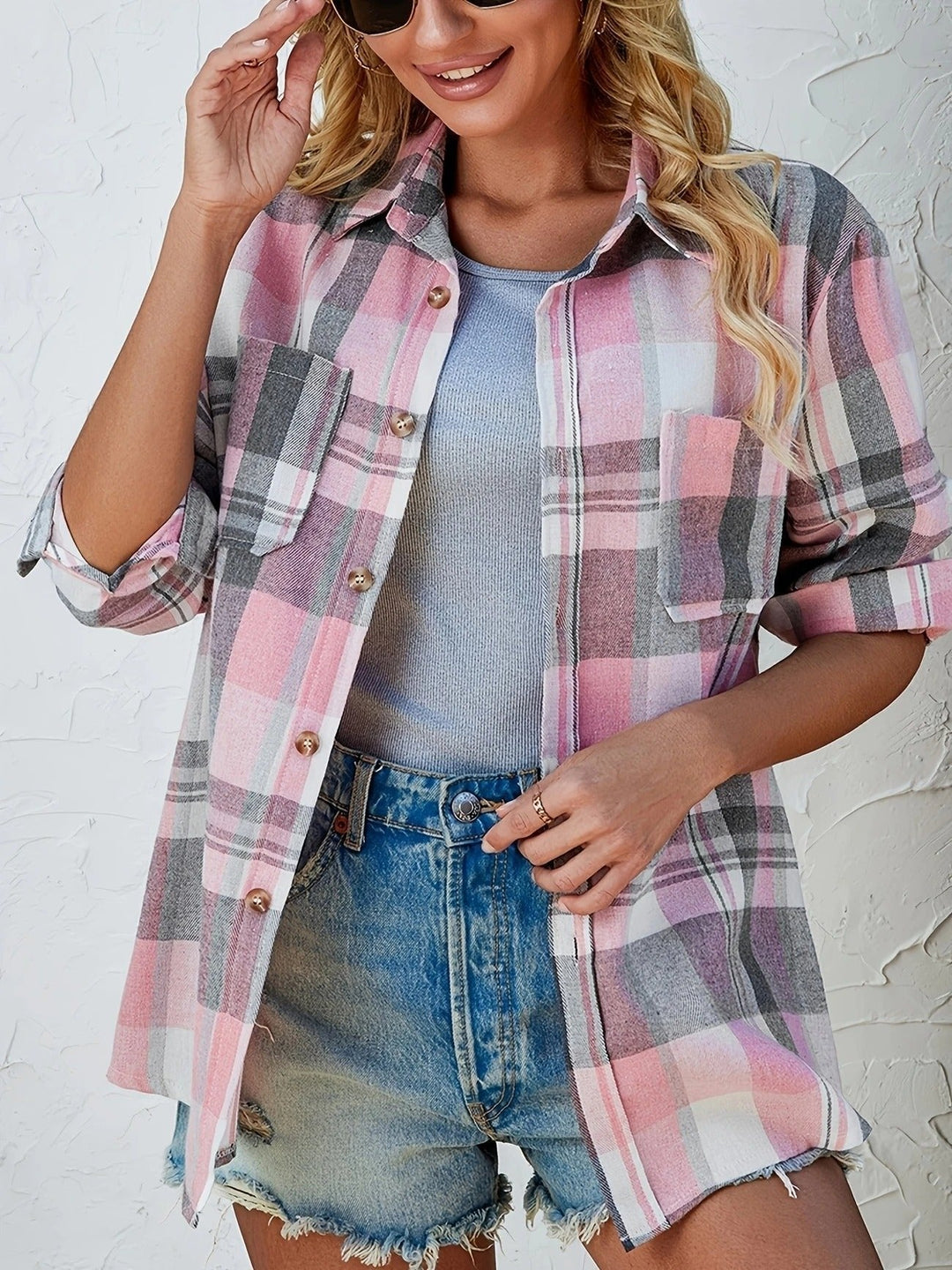 Women’s Plaid Button Front Shirt Jacket | Oversized