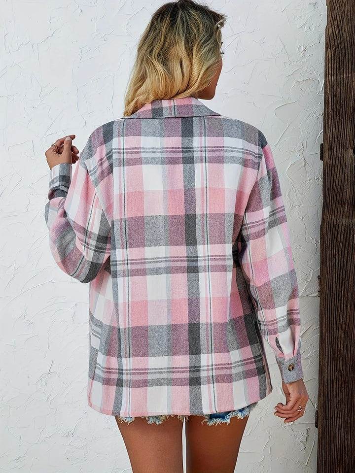 Women’s Plaid Button Front Shirt Jacket | Oversized