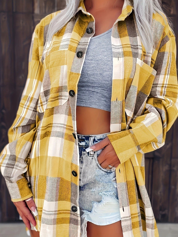 Women’s Plaid Button Front Shirt Jacket | Oversized