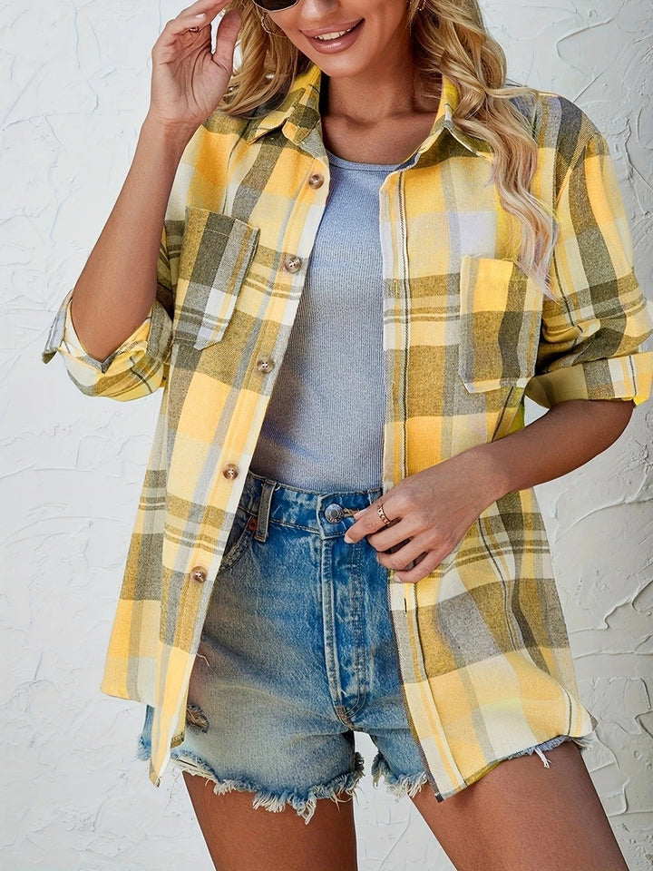 Women’s Plaid Button Front Shirt Jacket | Oversized