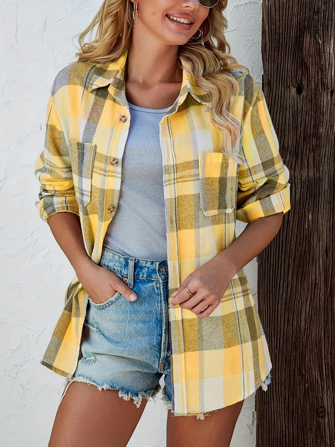 Women’s Plaid Button Front Shirt Jacket | Oversized