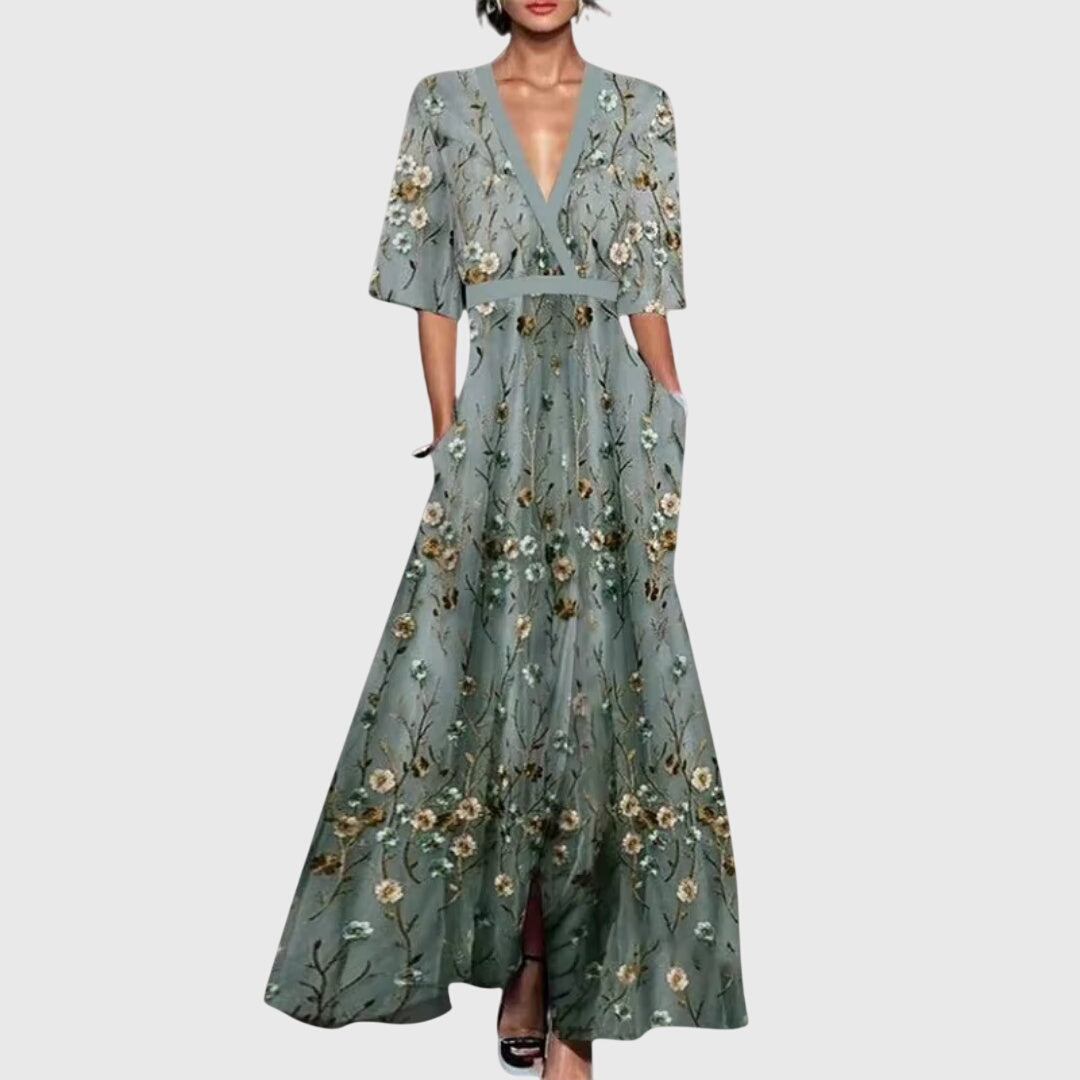 Women's Elegant Spring V-Neck Dress | Maxi