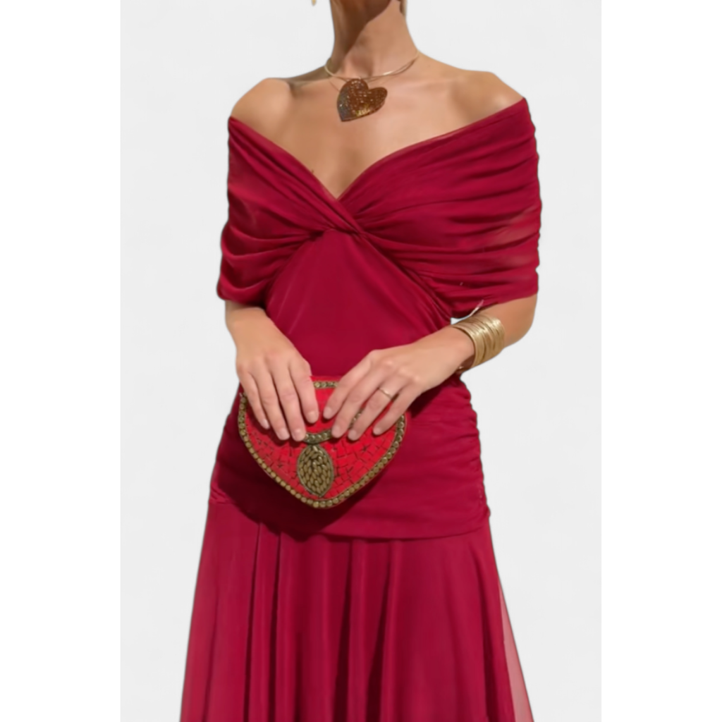 Women's Elegant Off-Shoulder Wedding Guest Dress | Maxi