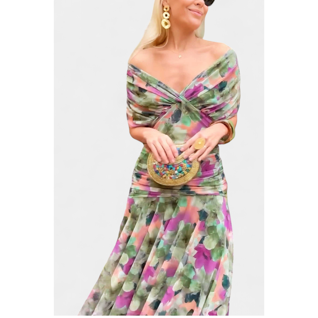 Women's Elegant Off-Shoulder Wedding Guest Dress | Maxi