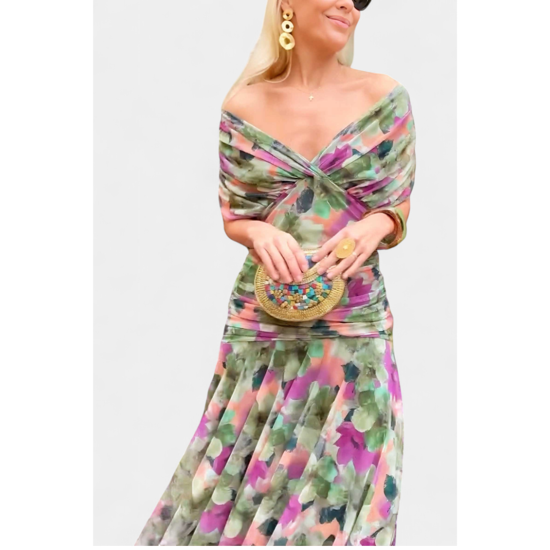 Women's Elegant Off-Shoulder Wedding Guest Dress | Maxi